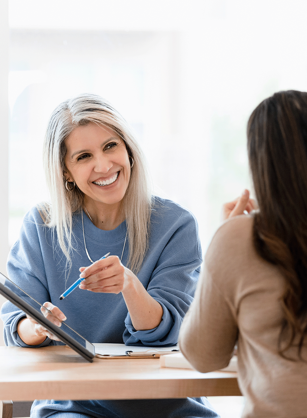 Financial advisor showing outline to a client